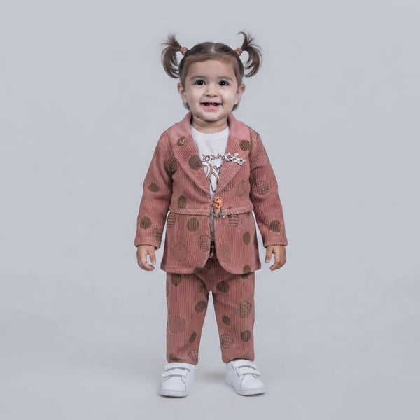 Toddler Girls' Polka Dot Corduroy Blazer and Pants Set with White Graphic T-Shirt