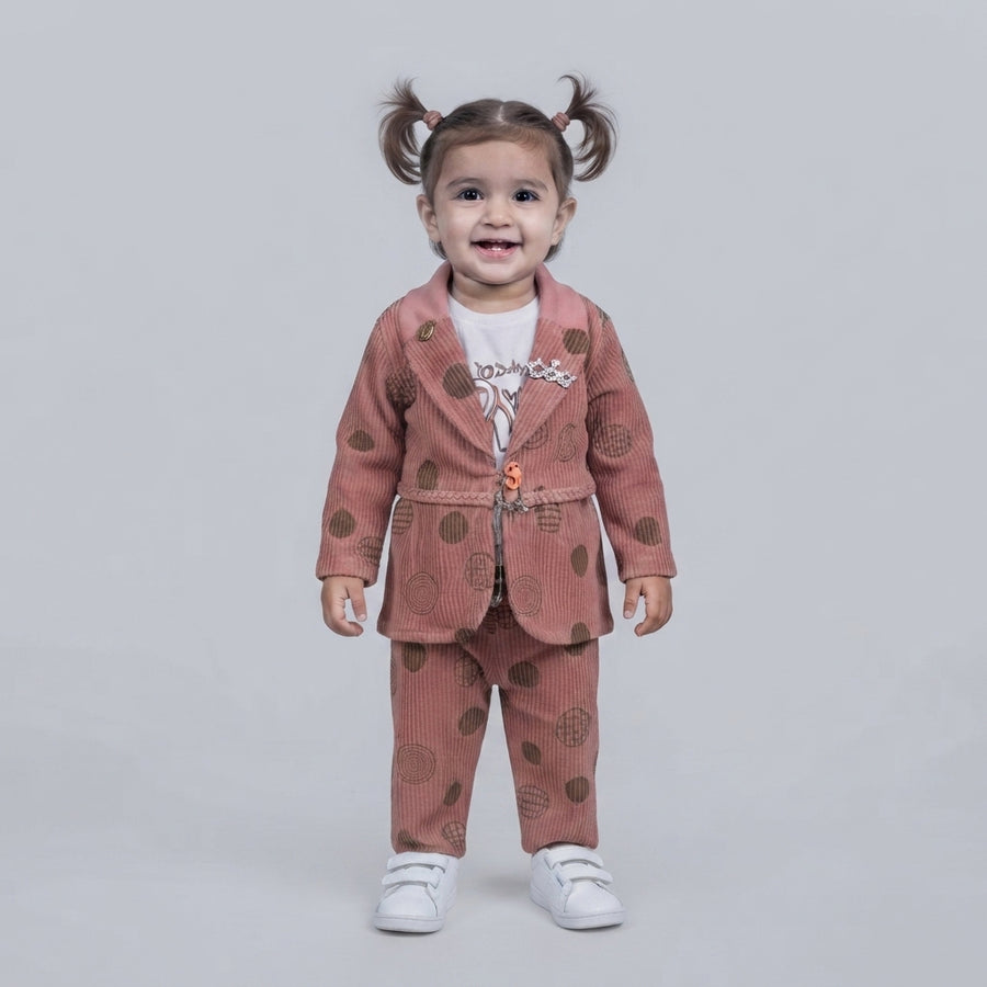 Toddler Girls' Polka Dot Corduroy Blazer and Pants Set with White Graphic T-Shirt