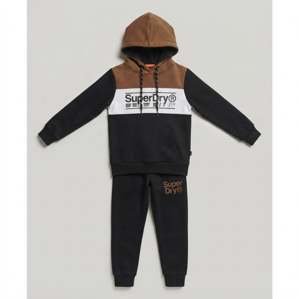 Boys Black &amp; Brown Super Dry Winter Tracksuit