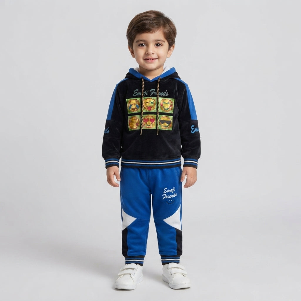 Boys Premium Blue Velvet 2 Piece Suit – Stylish Winter Outfit