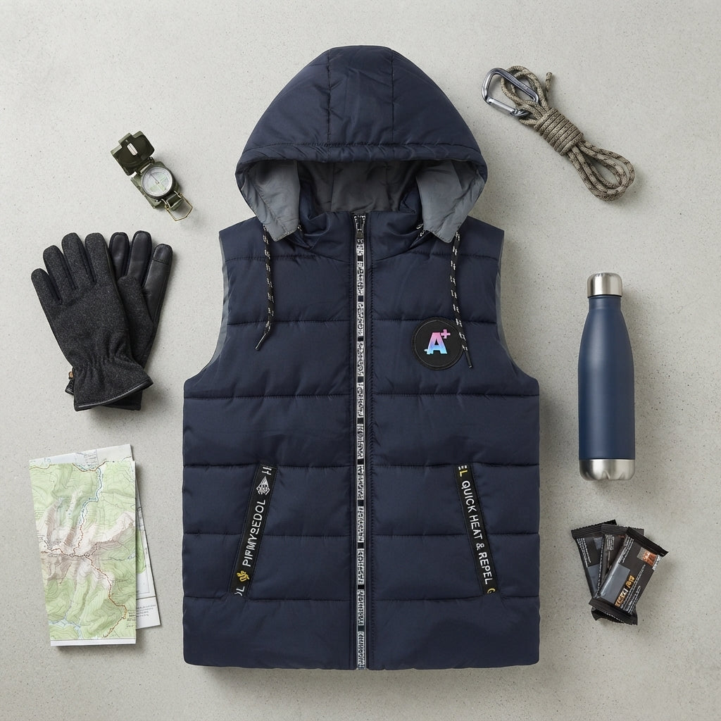 Boys Navy Blue Hooded Puffer Vest — Photo 2