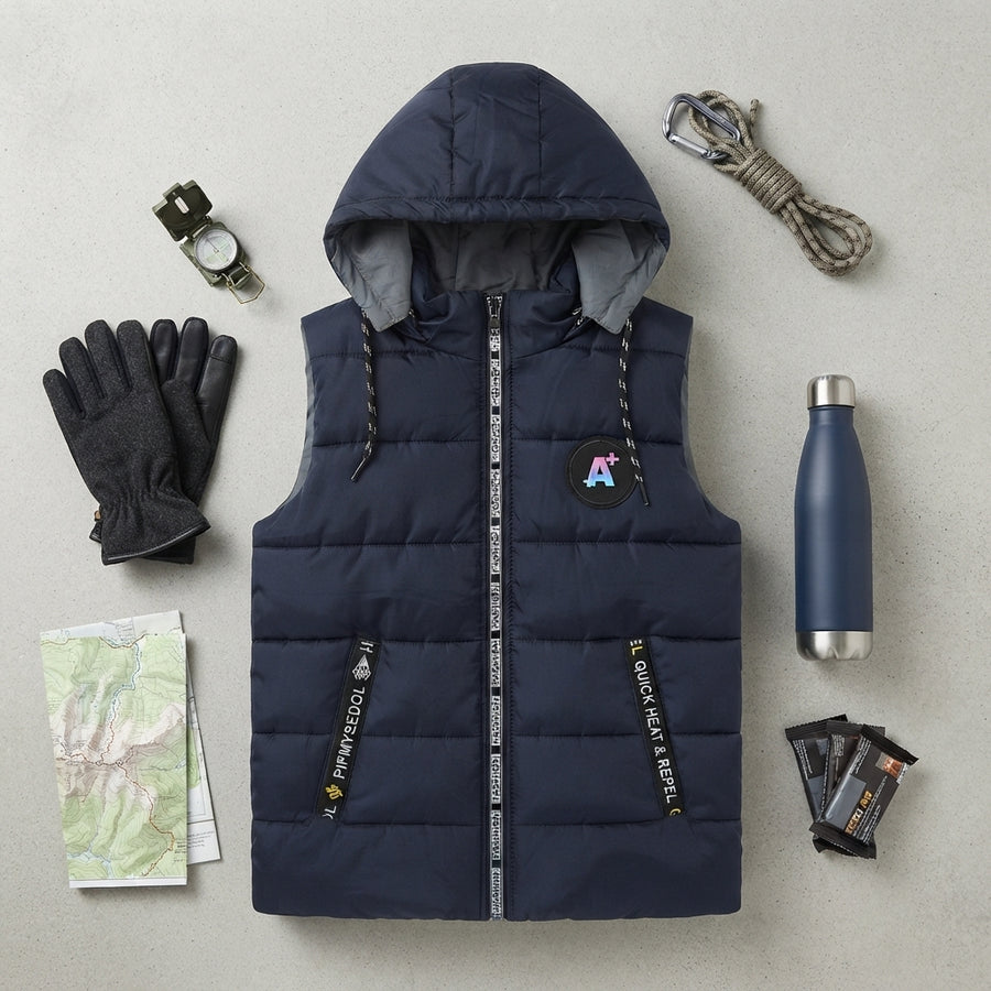 Boys Navy Blue Hooded Puffer Vest — Photo 2