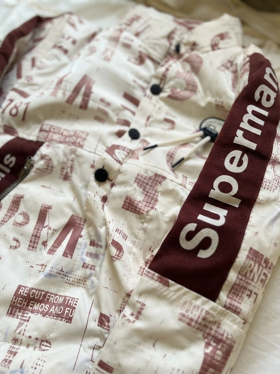 Urban Typography Print Puffer Jacket — Photo 3