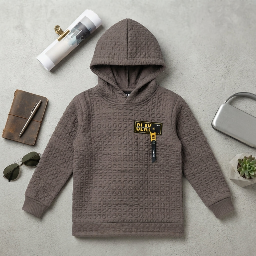 Premium Textured Grey Kids Hoodie