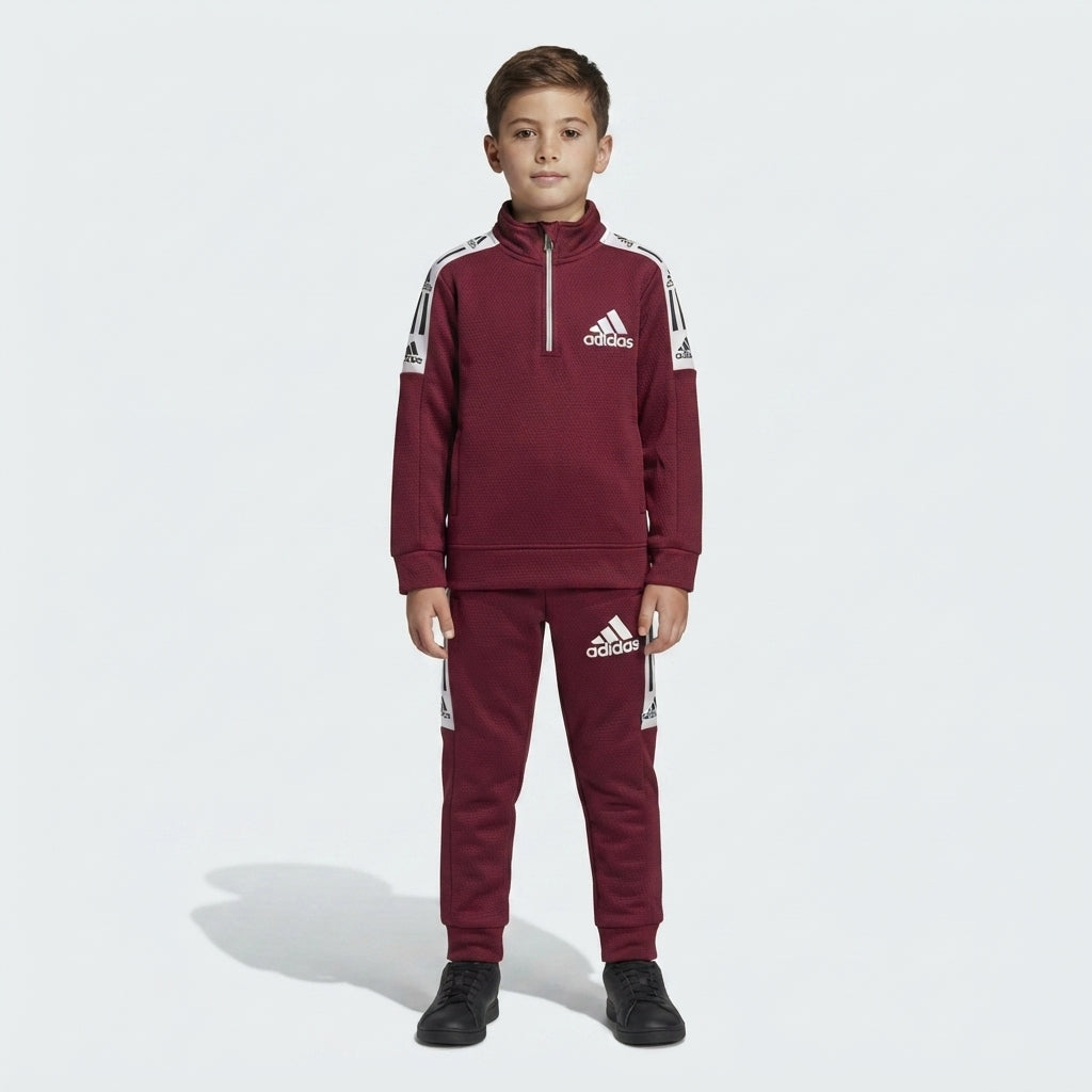 Boys Maroon Quarter-Zip Athletic Tracksuit