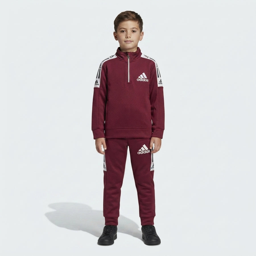 Boys Maroon Quarter-Zip Athletic Tracksuit