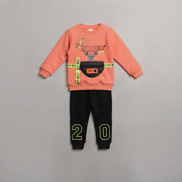 Kids' Peach Sweatshirt and Black Neon-Accent Joggers Outfit Set — Photo 3