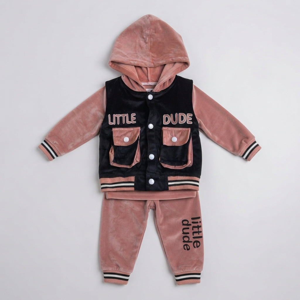 Kids &amp; Baby Velvet Tracksuit with Hood &amp; Vest
