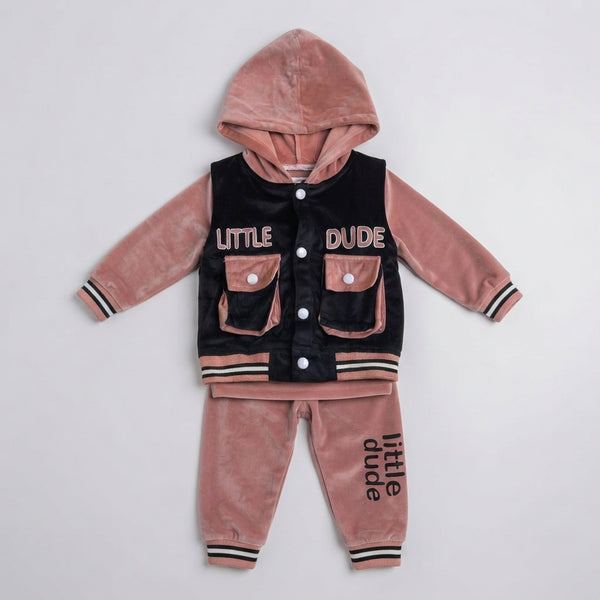 Kids &amp; Baby Velvet Tracksuit with Hood &amp; Vest