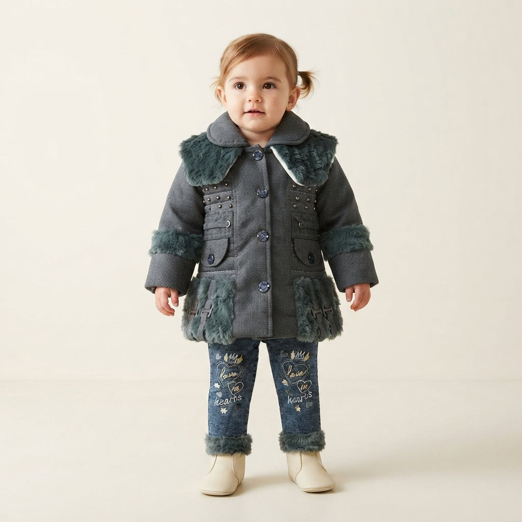 Girls Fur-Trim Winter Coat Set | Kids Wear
