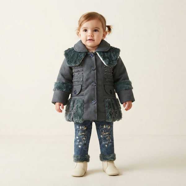 Girls Fur-Trim Winter Coat Set | Kids Wear