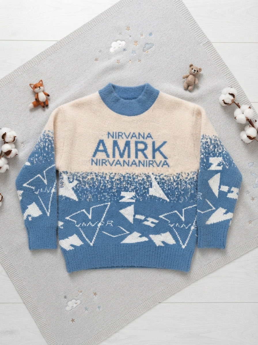 Kids Blue & Cream Fluffy Rabbit Wool Sweater – Nirvana AMR Fabric