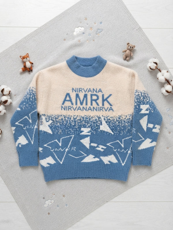 Kids Blue & Cream Fluffy Rabbit Wool Sweater – Nirvana AMR Fabric