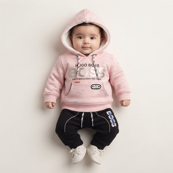 Baby Girls Stylish Hooded Winter Coat & Denim Butterfly Jeans Set