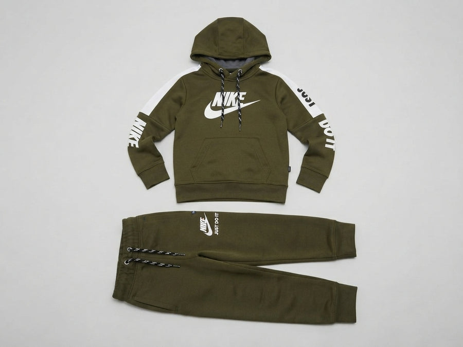 Boys Olive Green Athleisure Hoodie Tracksuit — Photo 2