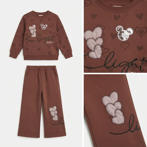 Girls Brown Heart Pattern Sweatshirt — Photo 2