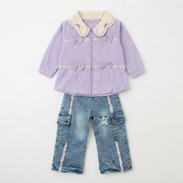 Girls' Purple Bow Jacket Set — Photo 2