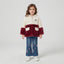 Girls Cream and Burgundy Furry-Accented Hoodie and Embroidered Denim Set
