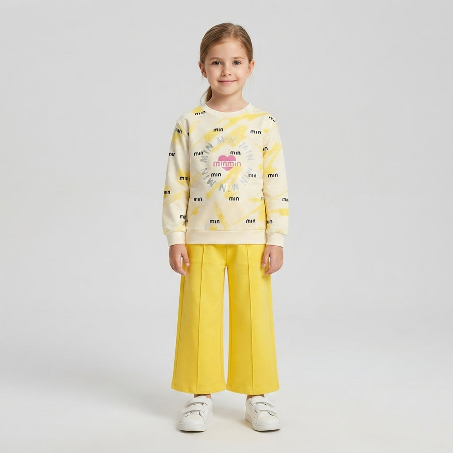 Girls Yellow Tie-Dye "Minmi" Sweatshirt & Wide-Leg Trouser