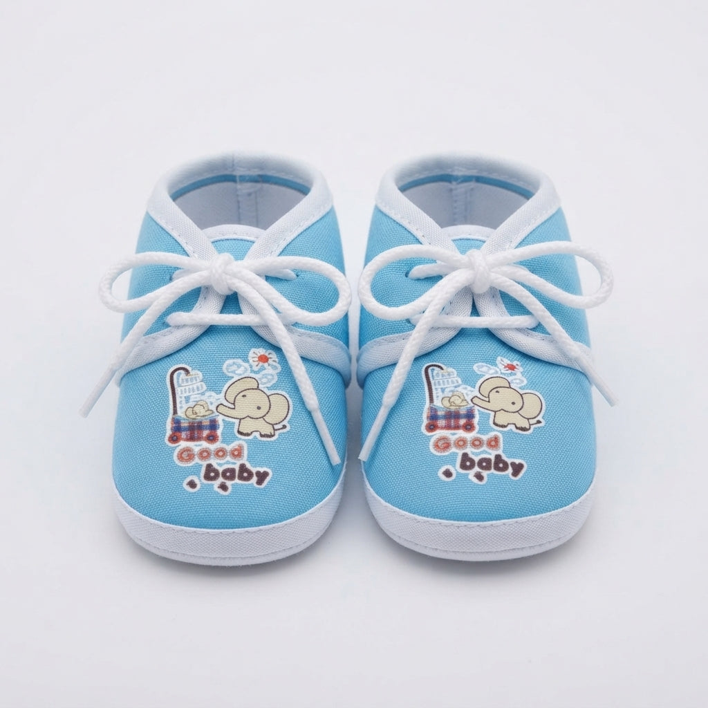 Baby Blue Elephant Print Canvas Booties